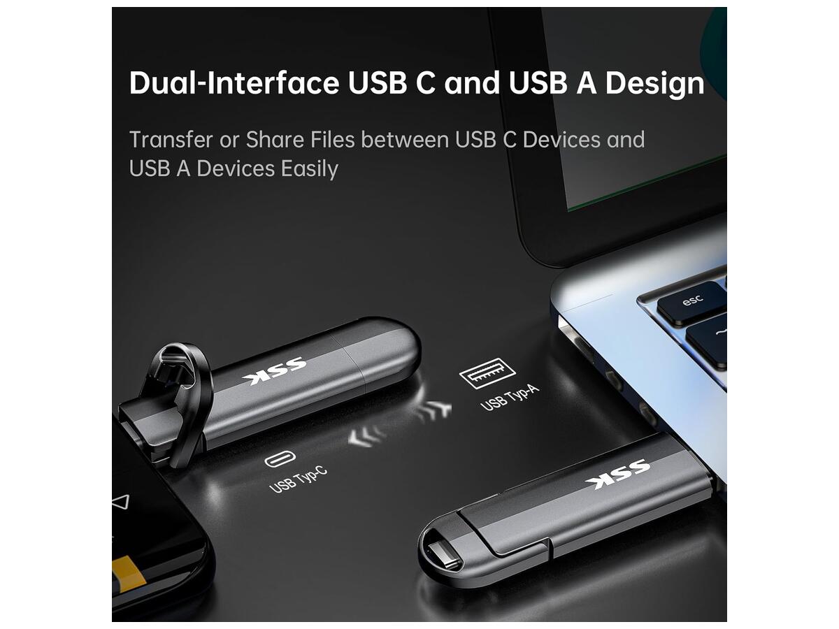 Флешка SSK 2TB Dual USB C Flash Drive 2-in-1 Type C+ USB A 3.2