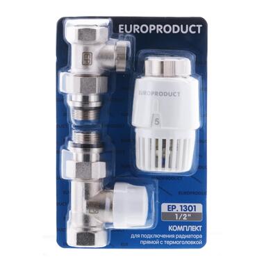 Комплект для підключення радіатора EUROPRODUCT EP.1301 - 1/2 (Прямий з термоголовкою) (EP6017) фото №1