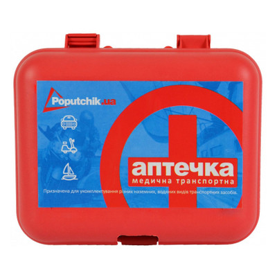 Автомобільна аптечка Poputchik згідно з ТУ футляр пластиковий червоний 165х135х65 (02-001-П) фото №1
