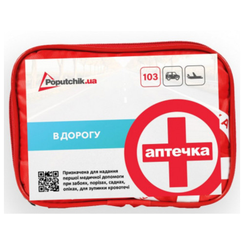 Автомобільна аптечка Poputchik згідно з ТУ футляр м'який червоний 19х8х14 (02-037-М) фото №1