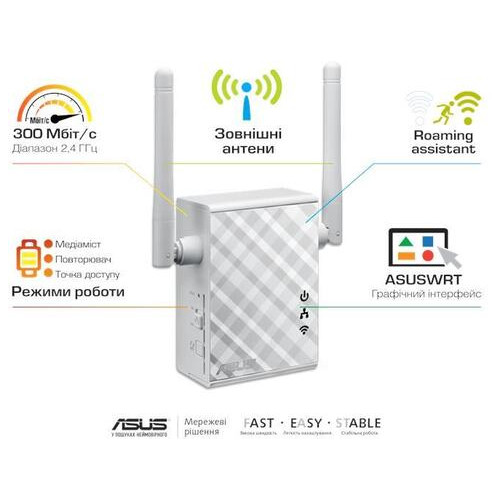 Повторювач Wi-Fi сигналу Asus RP-N12 (90IG01X0-BO2100) фото №1
