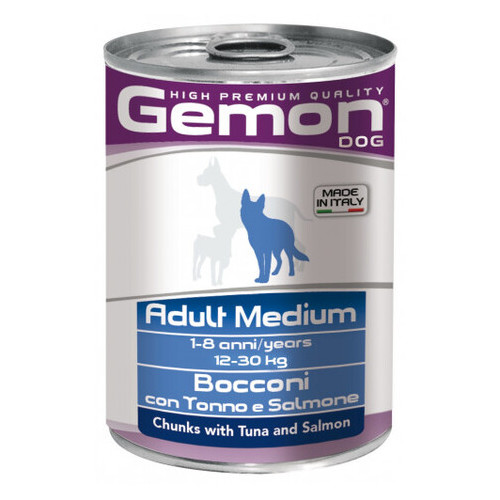 Вологий корм Gemon Dog Wet Medium Adult шматочки з тунцем та лососем 0.415 кг (130833) фото №1