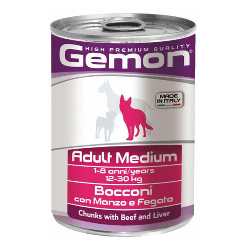 Вологий корм Gemon Dog Wet Medium Adult шматочки з яловичиною та печінкою Вага: 0.415 кг (130832) фото №1