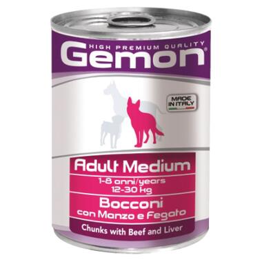 Консерви для собак Gemon Dog Wet Medium Adult шматочки з яловичиною та печінкою 415 г (8009470387859) фото №1