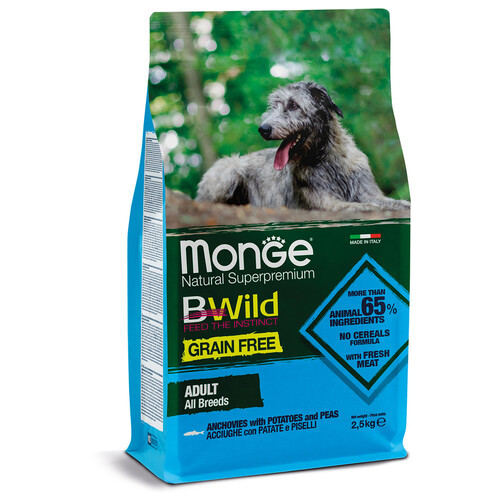 Беззерновий сухий корм для дорослих собак усіх порід з анчоусом Monge Bwild Adult 2,5 кг фото №2