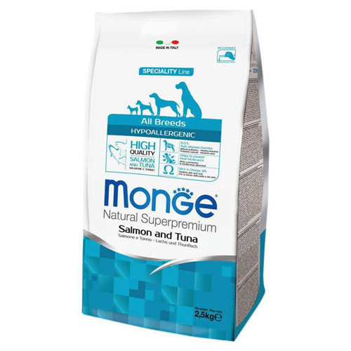 Сухий корм Monge Dog Hypoallergenic Salmon & Tuna з лососем, тунцем та рисом для дорослих собак усіх порід 2,5 кг фото №2