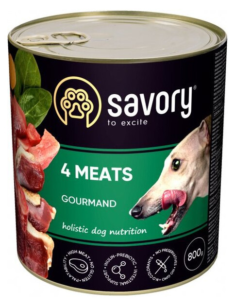 Корм вологий для собак Savory Dog Gourmand 4 види м'яса k 800g 30402 (30402) (4820232630402) фото №1
