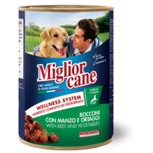 Консерви для собак Migliorcane зі шматочками яловичини та овочами 405 г (8007520011211) фото №1