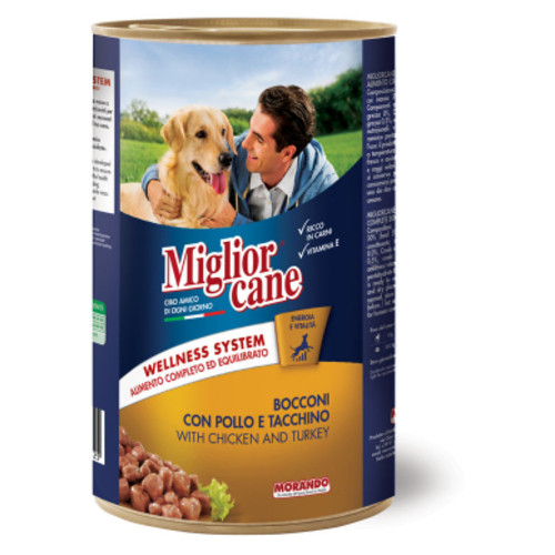 Консерви для собак Migliorcane зі шматочками курки та індички 1250 г (8007520011549) фото №1