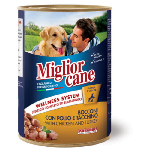 Консерви для собак Migliorcane зі шматочками курки та індички 405 г (8007520011105) фото №1