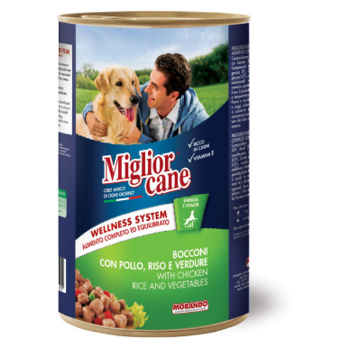 Консерви для собак Migliorcane зі шматочками курки, рисом та овочами 1250 г (8007520015233) фото №1