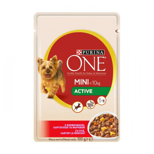 Вологий корм Purina One Mini Active для дорослих собак дрібних порід з яловичиною та картоплею 100 г (138423) фото №1