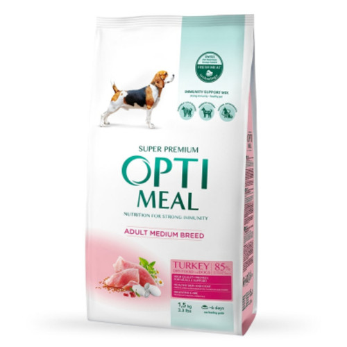 Сухий корм для собак Optimeal для середніх порід зі смаком індички 1.5 кг (4820083905407) фото №1