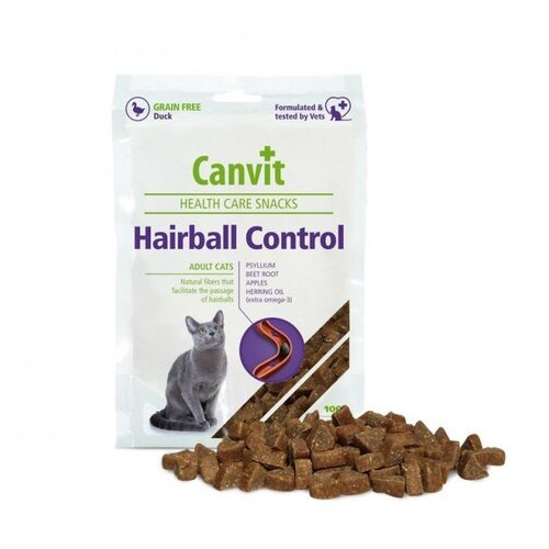 Напіввологі ласощі Canvit Hairball Control для котів 100г (can514083) фото №1