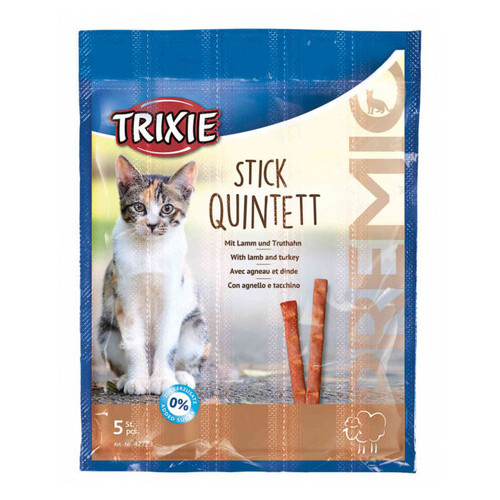 Ласощі для кішок Trixie 42723 Premio Quadro-Sticks ягня/індичка 5шт х 5г (4011905427232) фото №1
