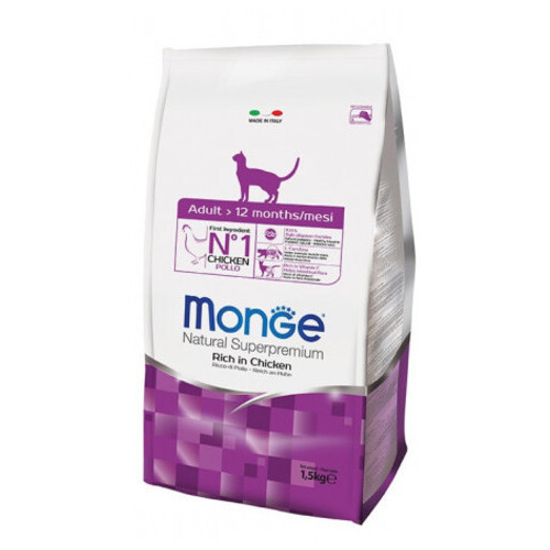 Сухий корм Monge Cat Adult з куркою та рисом для дорослих кішок 1,5 кг фото №1