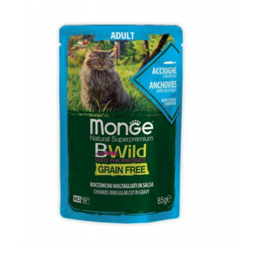 Вологий корм для кішок Monge BWild Cat Free Wet з анчоусами та овочами 85 г (8009470012775) фото №1