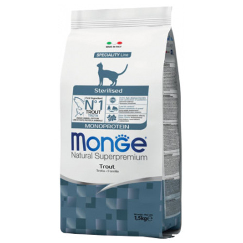 Сухий корм для кішок Monge Cat Monoprotein Sterilised з фореллю 1.5 кг (8009470005494) фото №1