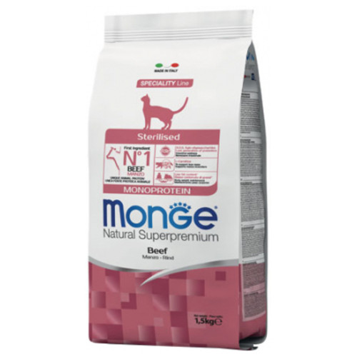 Сухий корм для кішок Monge Cat Sterilised з яловичиною 1.5 кг (8009470005524) фото №1