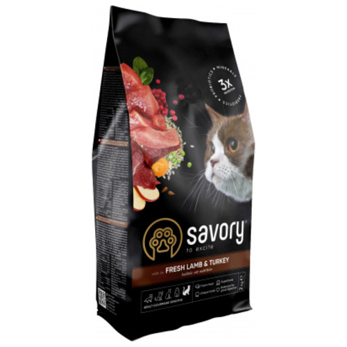 Сухий корм для котів Savory Adult Cat Sensitive Digestion Fresh Lamb and Turkey 2 кг (4820232630082) фото №1