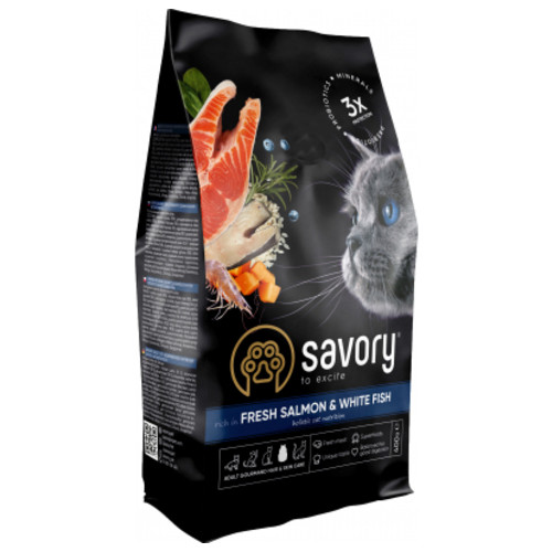 Сухий корм для кішок Savory Adult Cat Gourmand Fresh Salmon and White Fish 400 г (4820232630013) фото №1