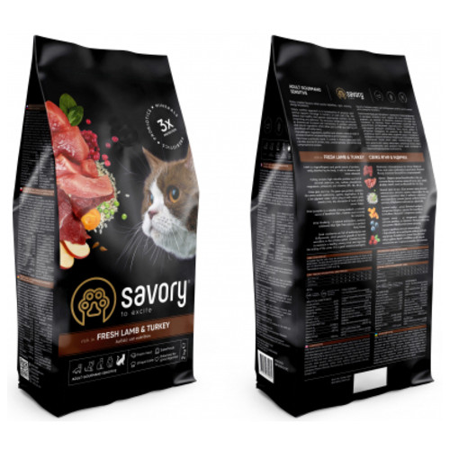 Сухий корм для котів Savory Adult Cat Sensitive Digestion Fresh Lamb and Turkey 8 кг (4820232630099) фото №2