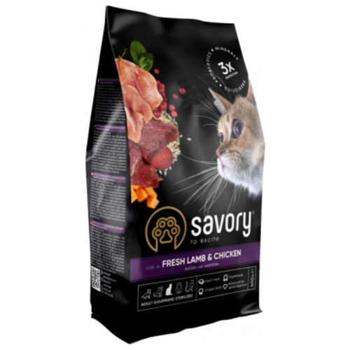 Сухий корм для кішок Savory Adult Cat Steril Fresh Lamb and Chicken 400 г (4820232630105) фото №1