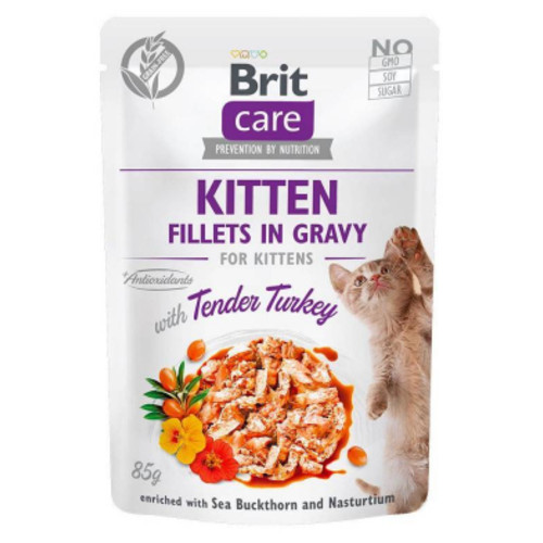 Вологий корм для котів Brit Care Cat pouch для кошенят 85 г (філе індички в соусі) (8595602540532) фото №1