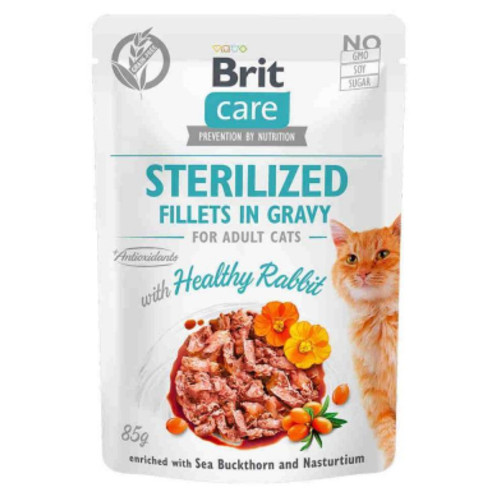 Вологий корм для кішок Brit Care Cat pouch для стерилізованих 85 г (кролик у соусі) (8595602540488) фото №1