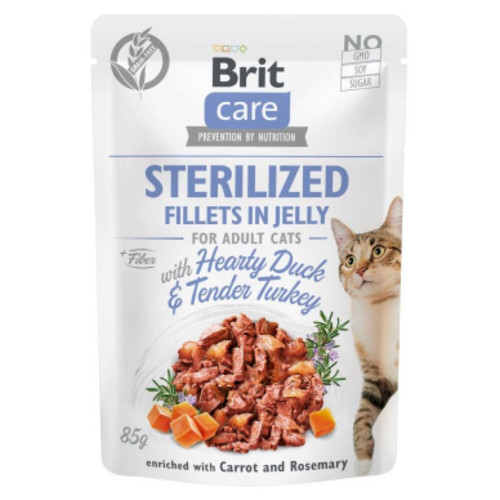 Вологий корм для кішок Brit Care Cat pouch для стерилізованих 85 г (качка та індичка в желе) (8595602540549) фото №1