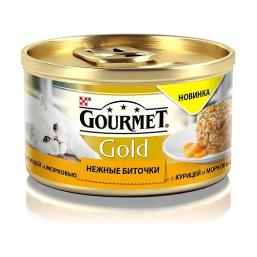 Вологий корм Purina Gourmet Gold Ніжні биточки для кішок з куркою та морквою 85 г (138385) фото №1