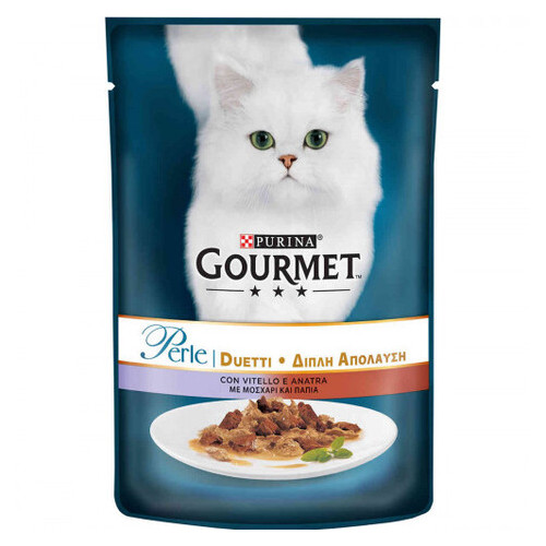 Вологий корм Purina Gourmet Perle Duo для кішок з телятиною та качкою 85 г (138394) фото №1