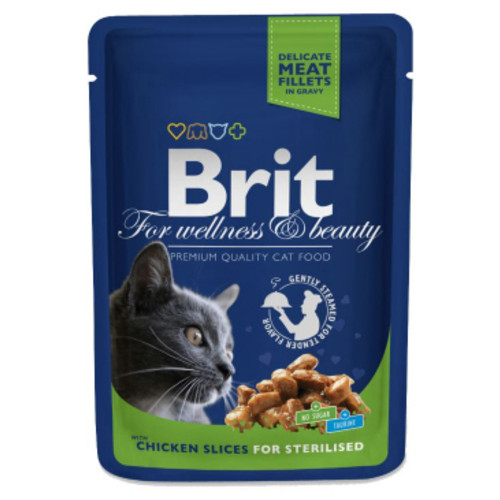Вологий корм для кішок Brit Premium Cat Pouches Chicken Slices for Sterilised 100 г фото №1