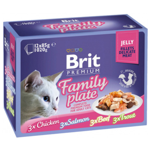 Вологий корм для кішок Brit Premium Cat сімейна тарілка в желе 12 шт х 85 г (8595602519408) фото №1