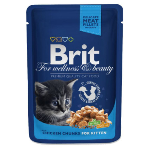 Вологий корм для кішок Brit Premium Cat Pouches Chicken Chunks for Kitten 100 г фото №1