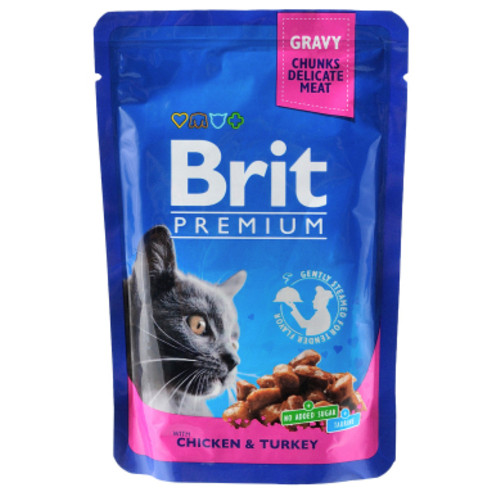 Вологий корм для котів Brit Premium Cat Pouches with Chicken&Turkey 100 г (8595602506019) фото №1