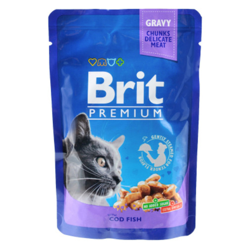Вологий корм для котів Brit Premium Cat Pouches with Cod Fish 100 г (8595602506002) фото №1