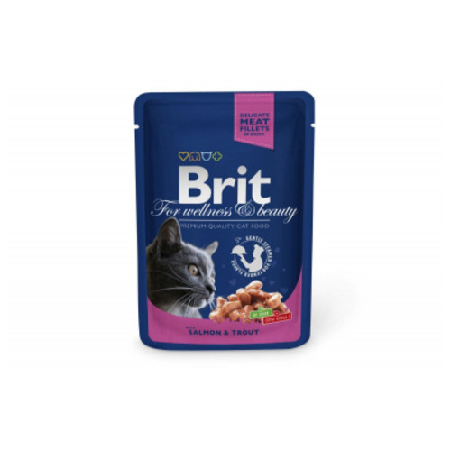 Вологий корм для котів Brit Premium Cat Pouches with Salmon&Trout 100 г (8595602505999) фото №1