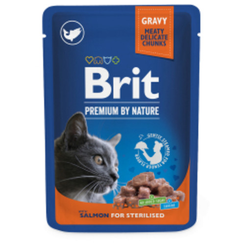 Вологий корм для кішок Brit Premium Cat для стерилізованих 85 г (філе лосося в соусі) (8595602518562) фото №1