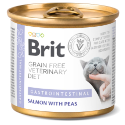 Консерви для кішок Brit GF VetDiets Cat Gastrointestinal лосось та горох 200 г (8595602549856) фото №1