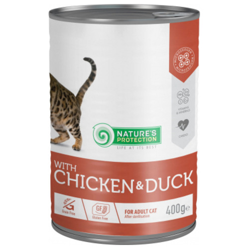 Консерви для кішок Nature's Protection Adult Sterilised Chicken & Duck 400 г (KIK45611) фото №1