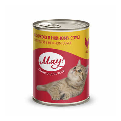 Консерви для котів Мяу! у ніжному соусі зі смаком курки 415 г (4820083902635) фото №1
