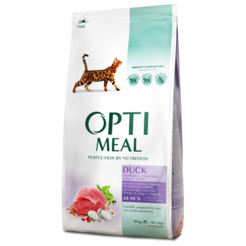 Сухий корм для кішок Optimeal з ефектом виведення вовни – качка 10 кг (B1830701) фото №1