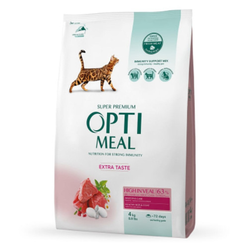 Сухий корм для кішок Optimeal зі смаком телятини 4 кг (4820083906121) фото №1