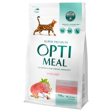 Сухий корм для кішок Optimeal для стерилізованих/кастрованих з високим вмістом яловичини та сорго 700 г (4820215369640) фото №1