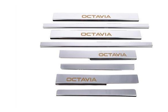 Накладки на пороги Skoda Octavia A7 2013-2019 8шт. нерж. (645319334) фото №1