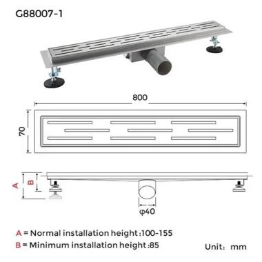 Душовий трап Gappo 70х800 мм нержавіюча сталь G88007-1 фото №7