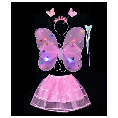 Карнавальне вбрання крила зі спідницею, що світиться, Метелик 9085 рожевий фото №1