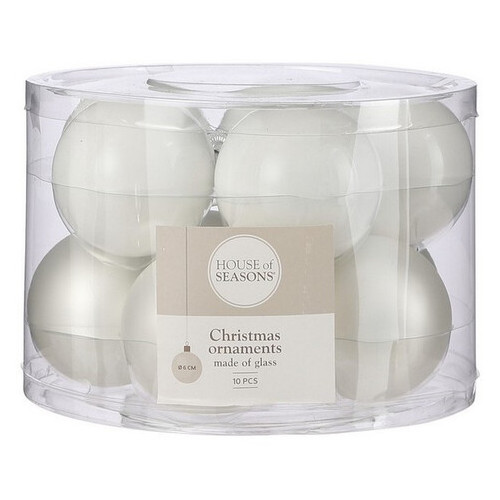 Ялинкові кульки House of seasons скляні 10 шт діаметр 6 см Білі (8718861800272) фото №1