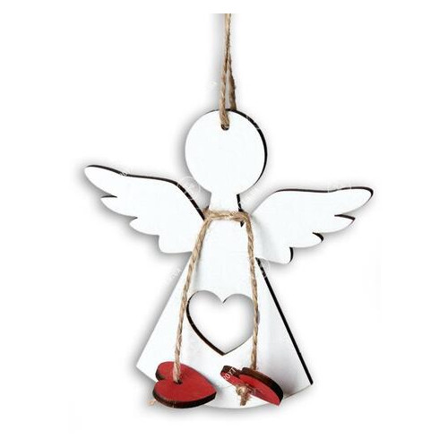 Новорічна іграшка Branches ангел з серцем, білий, дерево фото №1